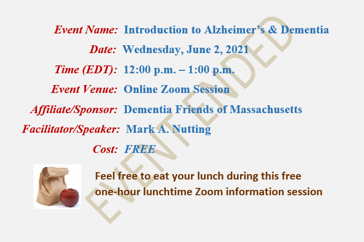 Mark A Nutting speaker on Introduction to Alzheimer's and Dementia, Dementia Friends Massachusetts