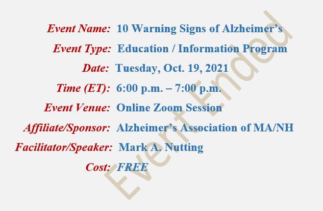 10 Warning Signs of Alzheimer's