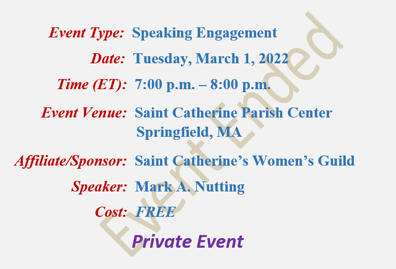 Speaking Engagement at Saint Catherine's Women's Guild, Mark A Nutting Speaker