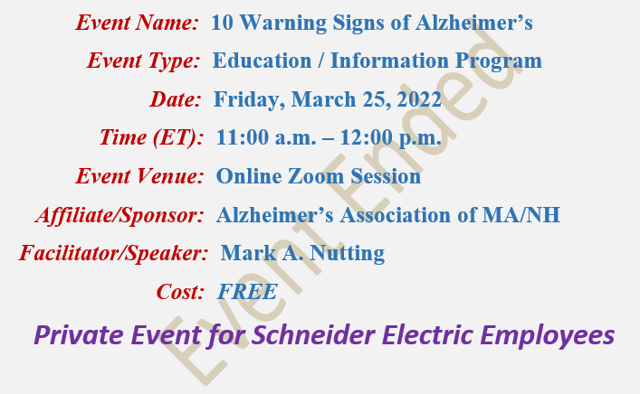 10 Warning Signs of Alzheimer's Mark A Nutting Speaker, Schneider Electric