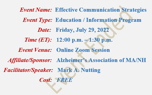 Effective Communication Strategies Mark A Nutting Speaker, Alzheimer's Association