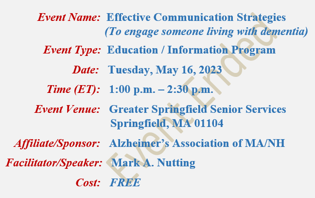 Effective Communication Strategies, Mark A Nutting Speaker, Greater Springfield Senior Services