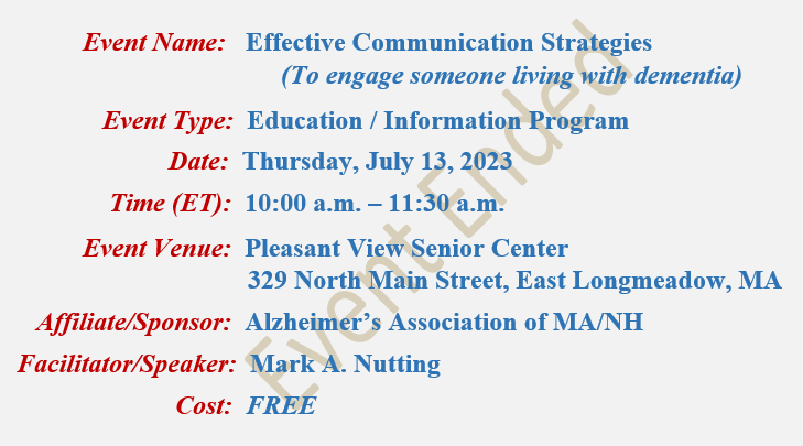 Effective Communication Strategies, Mark A Nutting Speaker, Pleasant View Senior Center