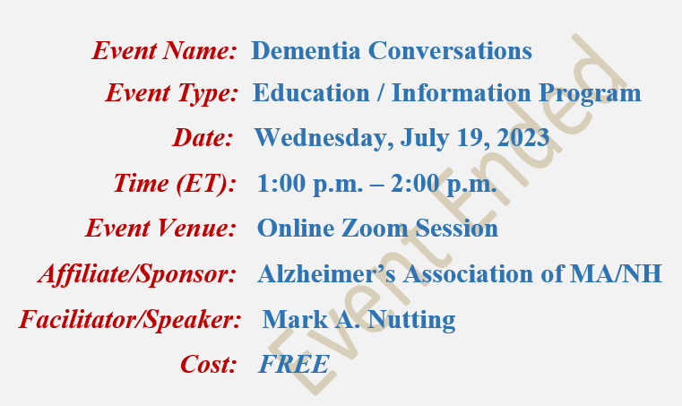 Dementia Conversations, Mark A Nutting Speaker, Alzheimer's Association