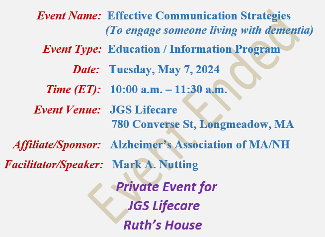 Effective Communication Strategies, Mark A Nutting Speaker, JGS Lifecare