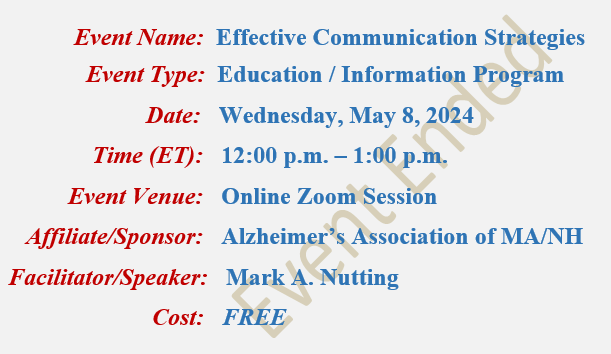 Effective Communication Strategies, Mark A Nutting Speaker, Alzheimer's Association