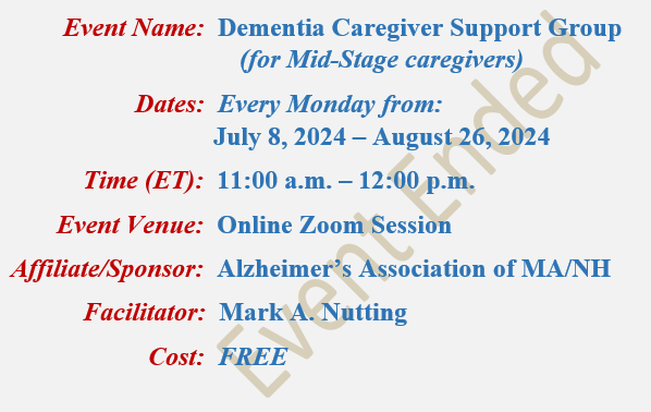 Alzheimers Caregivers Support Group Mark A Nutting Facilitator, Alzheimer's Association