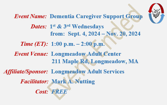 Alzheimers Caregivers Support Group Mark A Nutting Facilitator, Longmeadow Adult Center