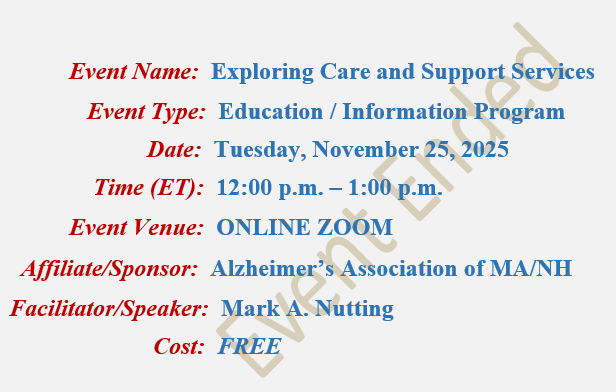 The Empowered Caregiver: Exploring Care and Support Services, Mark A Nutting Instructor, Alzheimer's Association MA/NH Chapter