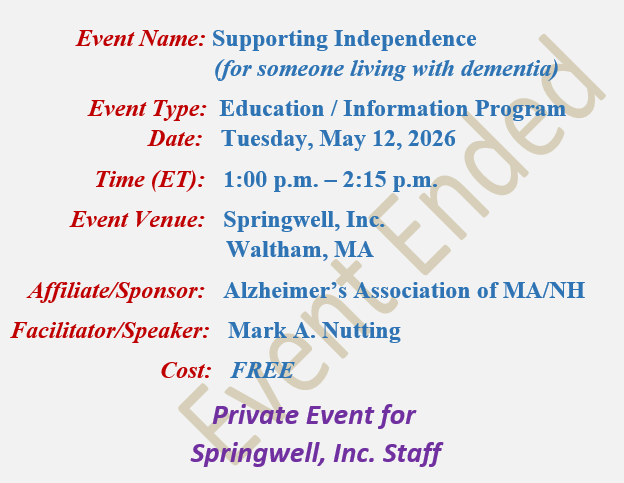 Supporting Independence, Mark A Nutting Speaker, Springwell, Inc.